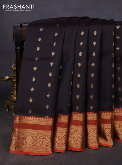 Pure soft silk saree coffee brown and rustic orange with allover zari woven buttas and zari woven border
