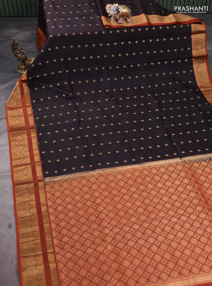 Pure soft silk saree coffee brown and rustic orange with allover zari woven buttas and zari woven border