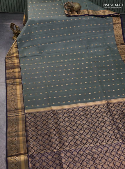 Pure soft silk saree grey shade and navy blue with allover zari woven buttas and zari woven border