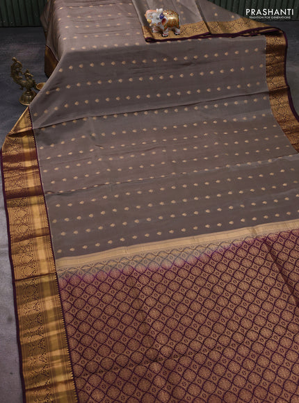 Pure soft silk saree grey shade and wine shade with allover zari woven buttas and floral zari woven border