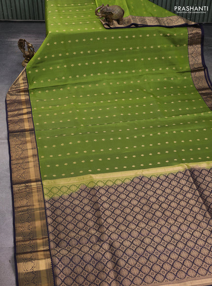 Pure soft silk saree mehendi green and navy blue with allover zari woven buttas and floral zari woven border