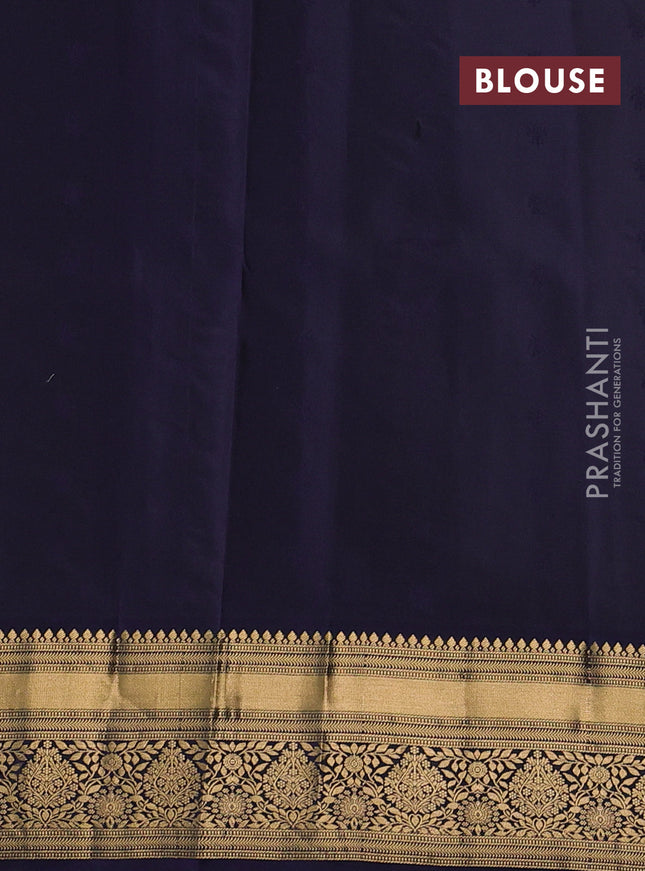 Pure soft silk saree mehendi green and navy blue with allover zari woven buttas and floral zari woven border