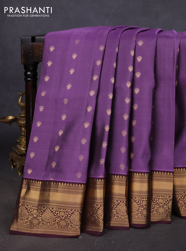 Pure soft silk saree pastel purple and wine shade with allover zari woven buttas and floral zari woven border
