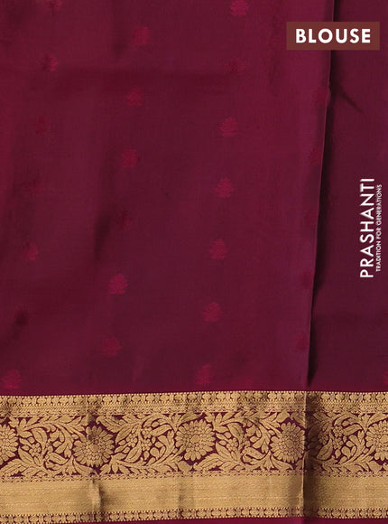 Pure soft silk saree dark green and dark magenta pink with allover zari woven buttas and floral zari woven border