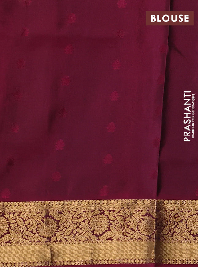 Pure soft silk saree dark green and dark magenta pink with allover zari woven buttas and floral zari woven border