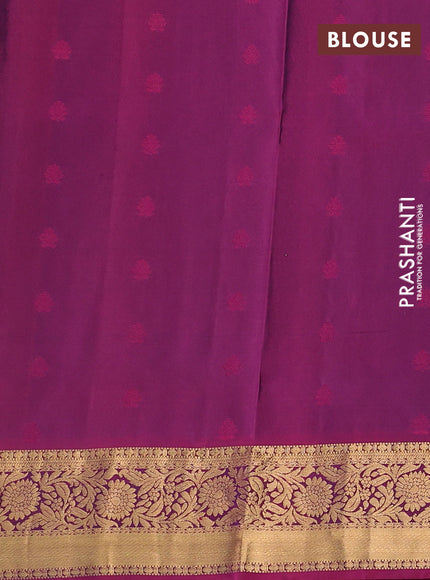Pure soft silk saree peacock blue and dark magenta pink with allover zari woven buttas and floral zari woven border