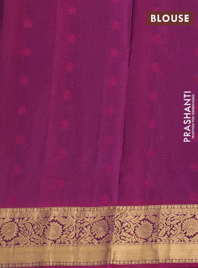 Pure soft silk saree peacock blue and dark magenta pink with allover zari woven buttas and floral zari woven border