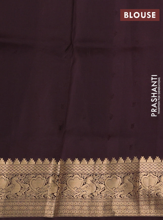 Pure soft silk saree mehendi green and coffee brown with allover zari woven buttas and annam zari woven border