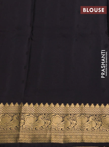 Pure soft silk saree peacock green and coffee brown with allover zari woven buttas and annam zari woven border