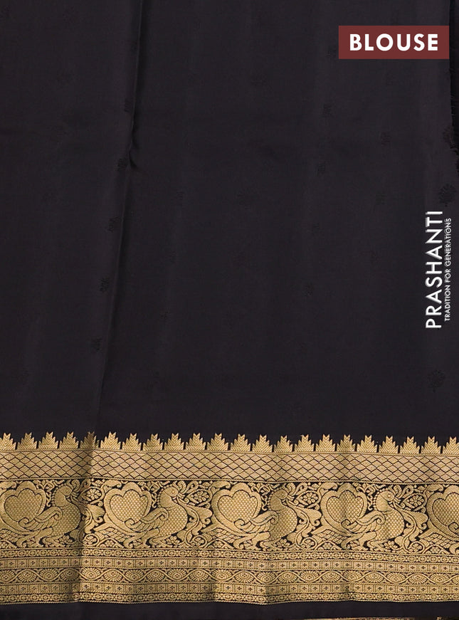 Pure soft silk saree peacock green and coffee brown with allover zari woven buttas and annam zari woven border