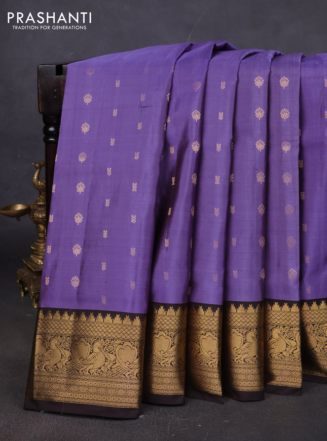 Pure soft silk saree pastel violet and coffee brown with allover zari woven buttas and annam zari woven border