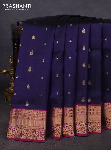 Pure soft silk saree navy blue and magenta pink with zari woven buttas and zari woven border