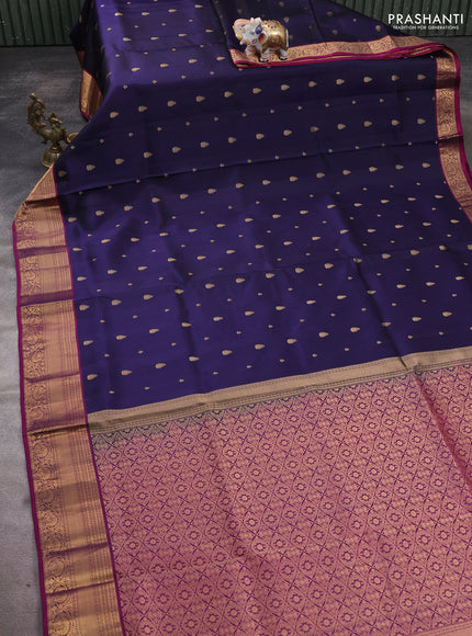 Pure soft silk saree navy blue and magenta pink with zari woven buttas and zari woven border