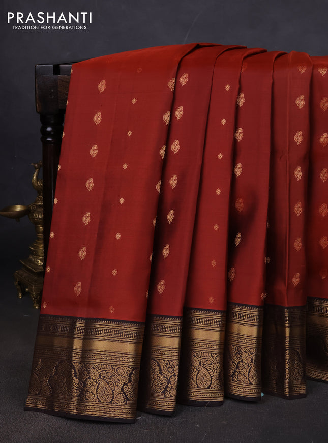 Pure soft silk saree rust shade and coffee brown with zari woven buttas and zari woven border