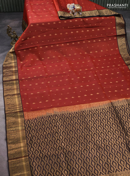 Pure soft silk saree rust shade and coffee brown with zari woven buttas and zari woven border