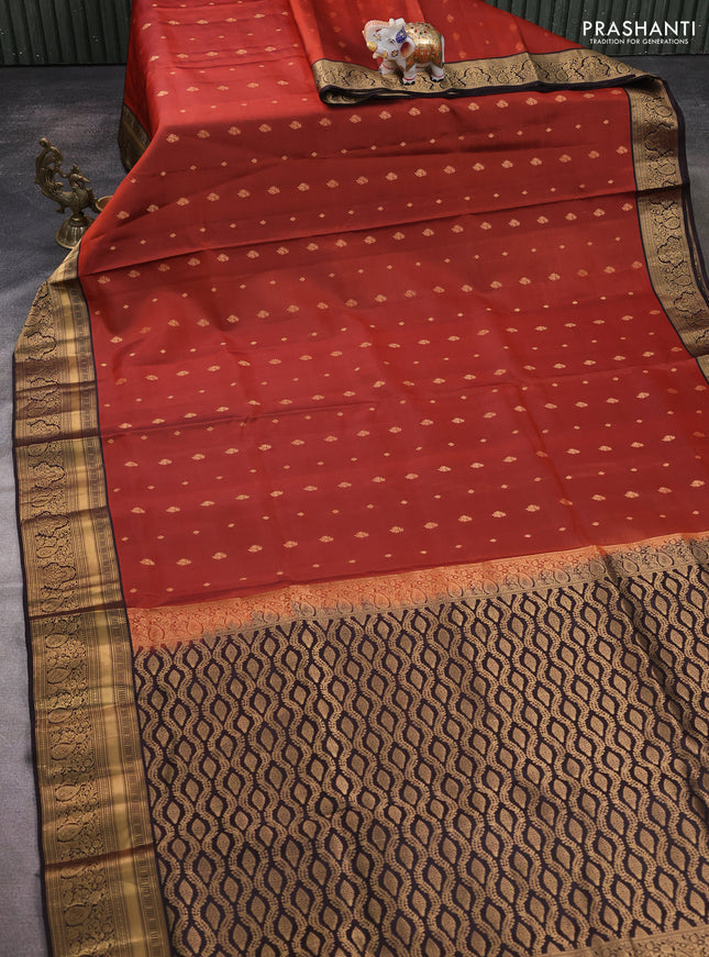 Pure soft silk saree rust shade and coffee brown with zari woven buttas and zari woven border