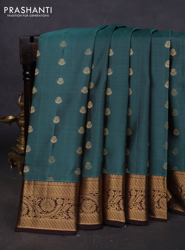Pure soft silk saree pastel green and coffee brown with zari woven buttas and zari woven border