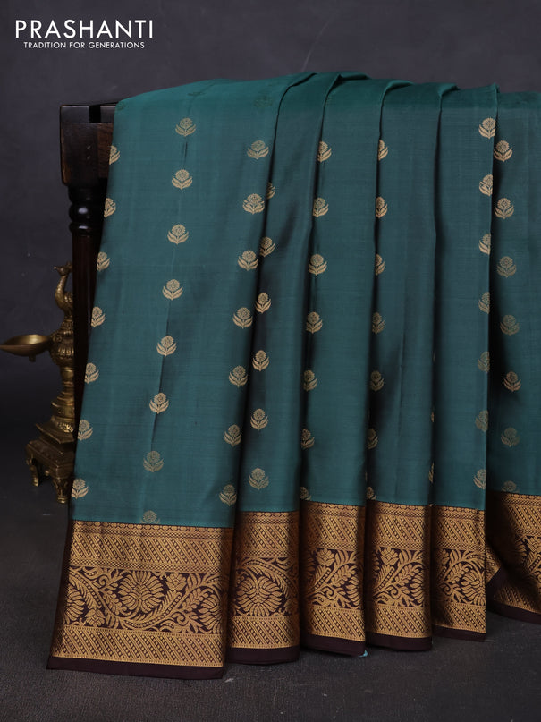 Pure soft silk saree pastel green and coffee brown with zari woven buttas and zari woven border