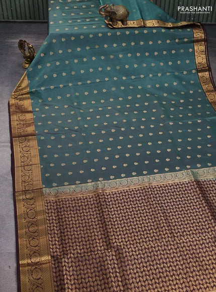 Pure soft silk saree pastel green and coffee brown with zari woven buttas and zari woven border
