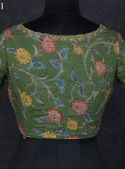Pen kalamkari readymade blouse sap green with allover kalamkari prints & embroidery work