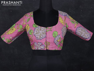 Pen kalamkari readymade blouse lotus pink with allover kalamkari prints & embroidery work