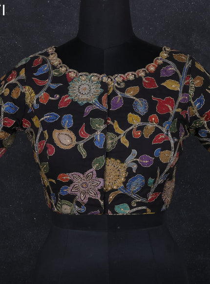 Pen kalamkari readymade blouse black with allover kalamkari prints & embroidery work