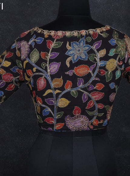 Pen kalamkari readymade blouse black with allover kalamkari prints & embroidery work