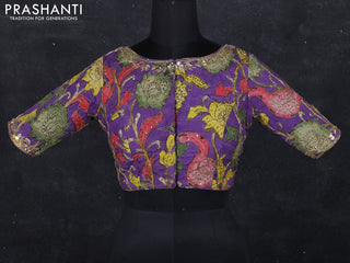 Pen kalamkari readymade blouse violet with allover kalamkari prints & embroidery work
