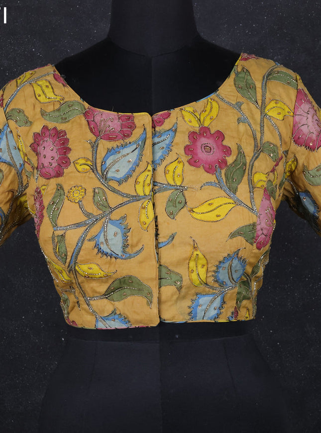 Pen kalamkari readymade blouse sandal with allover kalamkari prints & embroidery work
