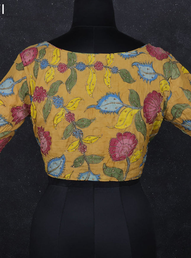 Pen kalamkari readymade blouse sandal with allover kalamkari prints & embroidery work