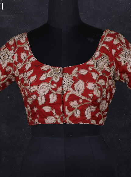 Pen kalamkari readymade blouse maroon with allover kalamkari prints & embroidery work