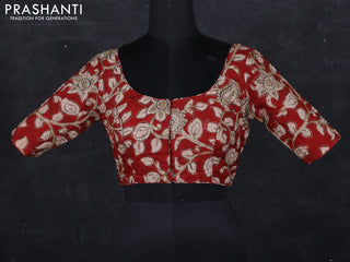 Pen kalamkari readymade blouse maroon with allover kalamkari prints & embroidery work