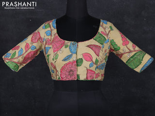 Pen kalamkari readymade blouse beige with allover kalamkari prints & embroidery work