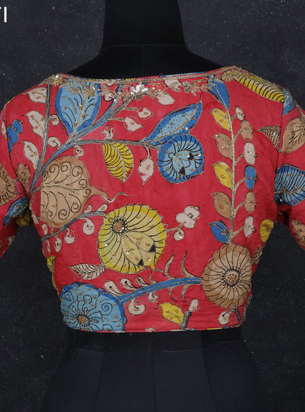 Pen kalamkari readymade blouse red with allover kalamkari prints & embroidery work