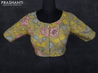 Pen kalamkari readymade blouse pastel green with allover kalamkari prints & pita work