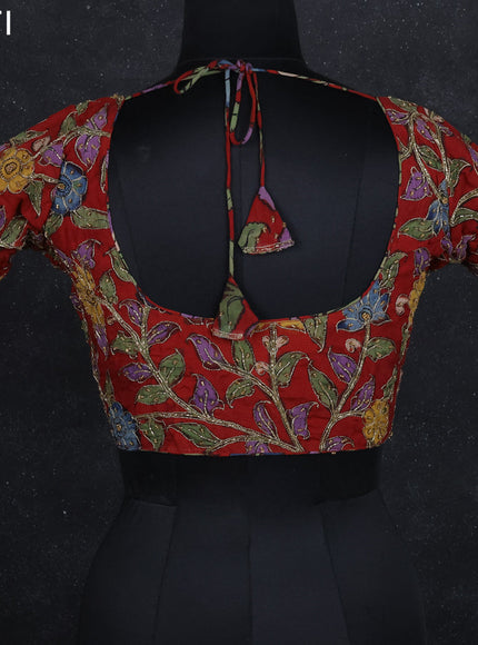 Pen kalamkari readymade blouse maroon with allover kalamkari prints & embroidery work