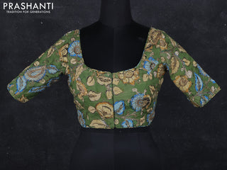 Pen kalamkari readymade blouse sap green with allover kalamkari prints & embroidery work