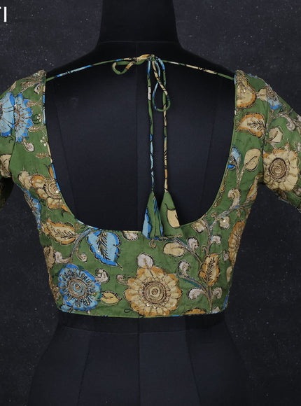 Pen kalamkari readymade blouse sap green with allover kalamkari prints & embroidery work