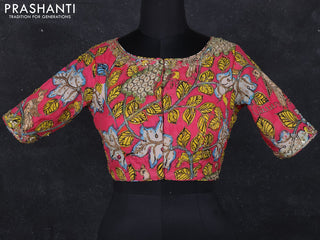 Pen kalamkari readymade blouse pink with allover kalamkari prints & embroidery work