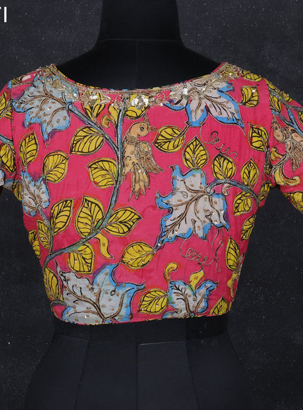 Pen kalamkari readymade blouse pink with allover kalamkari prints & embroidery work