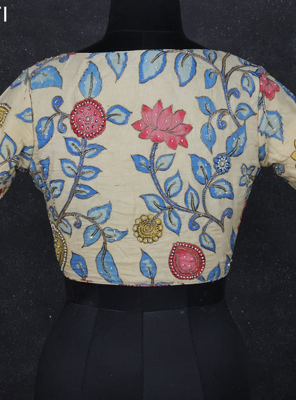 Pen kalamkari readymade blouse cream with allover kalamkari prints & embroidery work