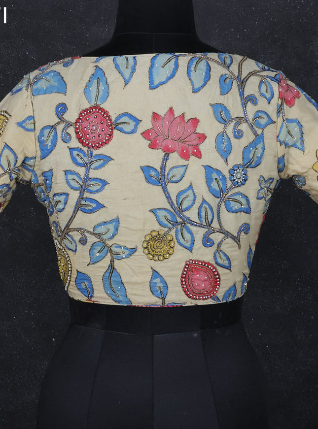 Pen kalamkari readymade blouse cream with allover kalamkari prints & embroidery work