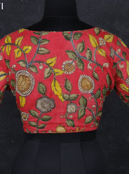 Pen kalamkari readymade blouse red with allover kalamkari prints & embroidery work