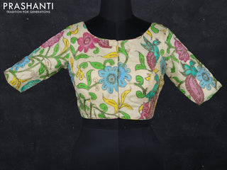 Pen kalamkari readymade blouse cream with allover kalamkari prints & embroidery work