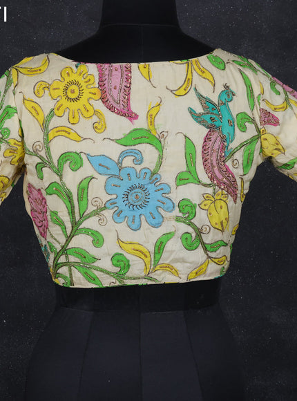 Pen kalamkari readymade blouse cream with allover kalamkari prints & embroidery work