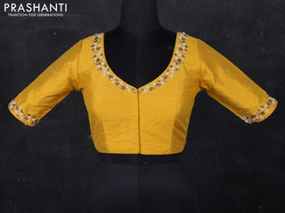 Raw silk readymade blouse yellow with beaded work and back knot
