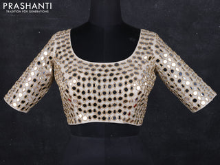 Tissue readymade blouse beige with mirror work and back knot