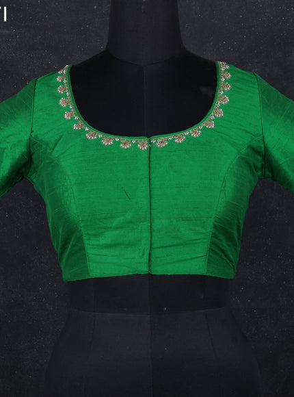 Raw silk readymade blouse green with aari work and back knot