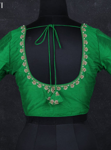 Raw silk readymade blouse green with aari work and back knot