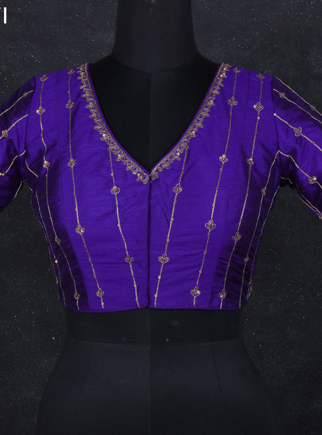 Raw silk readymade blouse violet with aari work